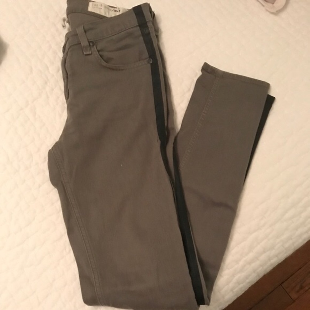 Green Rag & Bone Jeans with black stripe